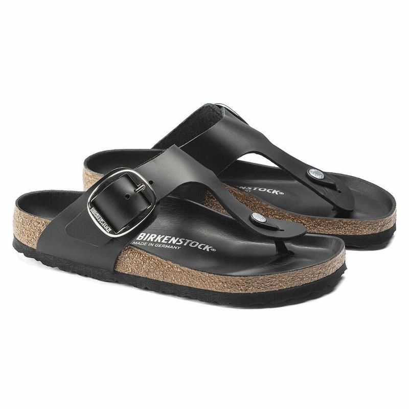 Birkenstock Big Přezkou Læder Gizeh Dame Sort | DK 421ILH